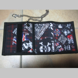 Punks not dead, hrubá, pevná, textilná peňaženka s retiazkou a karabínkou
